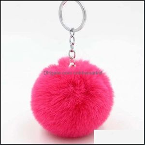 Charms Jewelry Findings & Components 40 Colors Fluffy Fur Pom Keychain Soft Faux Fur-Like Ball Car Keyring Key Holder Women Bag Pendant Drop