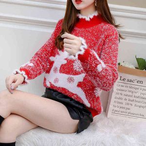 Turtle Neck Xmas tröja Gul Ugly Jultröja Kvinnors Turtleneck Oversized Sweater Jumper Sweeters Kvinnor Invierno 2019 Y1118