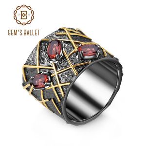 Cluster Rings GEM'S BALLET 0.94Ct Natural Garnet Gemstones Ring 925 Sterling Silver Original Vintage Cross Line For Women Fine Jewelry