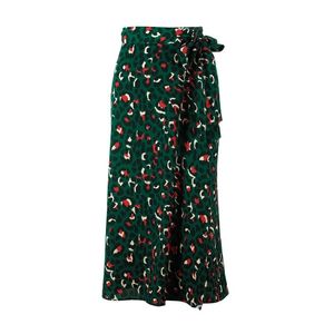 Vintage Leopard Print Långkjolar Kvinnor Hög Midja Midi Skirt Bow Slips Sommar Sexig Split Wrap Kjol Ladies Green Beach 210522