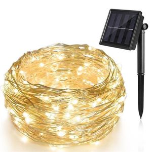Christmas Tree Decorations LED Strings Lamp Copper Wire Solar Lights 10 20m IP65 Waterproof Fairy Light 8 Mode Outdoor for Garden Wedding