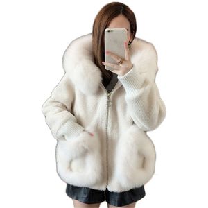 Мех пальто Женщины короткие толстые теплые пиджак зима мода корейский сладкий свободная маленькая девочка с капюшоном Top Feminina LR990 210531