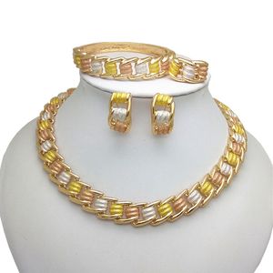 Kingdom Ma Nigerian Bröllop Bröllop Afrikansk guldfärg Smycken Set Dubai Imitated Crystal Halsband Armband Örhängen Ring Sets 210323