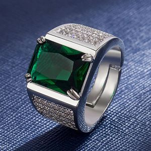 Кластерные кольца мужской зеленый кристалл изумрудные драгоценные камни алмазы для мужчин 18 тыс. Белого золота серебристого цвета ювелирные украшения крутые полосы аксессуары