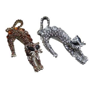 CirgenFashion Gold / Prata Banhado Completo Zircão Mulheres Broches Liga Cat Cristal Animal Broche Pins Jewelry Item