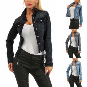 Giacca di jeans da donna vintage Harajuku Cappotto di jeans nero blu casual Primavera Autunno Moda coreana Streetwear Demin 210927