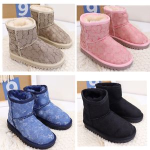 KidsBoots shoes Genuine Leather infant toddlers Snow Boot Solid color letter printed Winter keep warm Girls Footwear