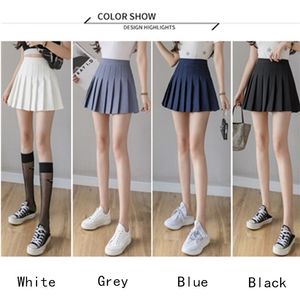 HHGATE XS-2XL High Waist Stitching Student Pleated Women Cute Sweet Girl Dance Mini Black White Blue Grey Skirts 210621