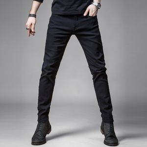 Klassisk bomull Sträcka Svart Jeans Business Casual Denim Slim Fit Jean Trousers Man Byxor