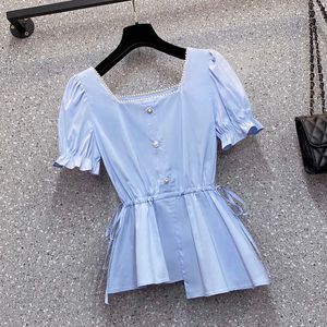 Vår sommar kvinnor mode korta ärmar satin blus vintage femme överdimensionerade gata tröjor elegant imitation silke blus 210604