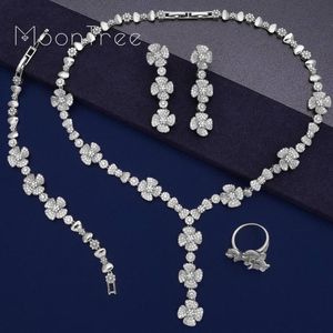 Earrings & Necklace MoonTree Luxury Delicate Flower Shape Super Cubic Zirconia Women Wedding Bridal Bracelet Earring Ring Copper Set