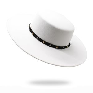 ビッグブリム10センチウールはベルトの女性の男性の古典的なイギリス風のフォーマルドレスジャズキャップパナマ教会の帽子とフェルトFedoraの帽子
