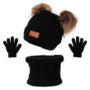 Chapéus Chapéus Luva Lenço Set para Meninas Meninos Gorros Bonés de malha Crochet Pom Pom Pom Chapéu Garganta Quente Lenços 3pcs