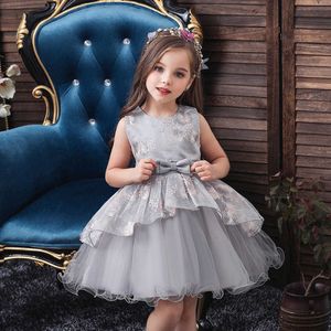 Korean Girls Embroidery Party Dress Vintage Kids Tiered Tutu for Toddler Birthday Costume Xmas 210529