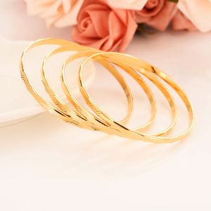 Fashion Hoop Bracelet Bangle Jóias Sólido 18k Ouro Amarelo G/F Dubai Linhas Oblíquas para Mulheres África Árabe Presentes de Noiva 4pcs 65mm