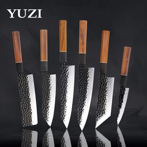Kökknivar Set 1-6 Handgjorda smidda med rostfritt stål Japanska Santoku Chef Knifer Skivverktyg med högt kol