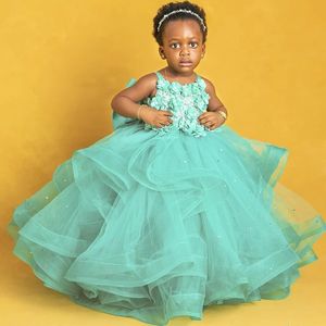 Ruffles Tier Skirt Stylish Flower' Girls Dress Spaghetti Strap Hand Made Flower 2021 Kids Communion Pageant Dresses Gowns es