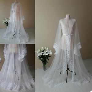 2021 Illusion Nightgowns Mesh Maternity Wraps Plus Size Kimono Tulle Lace Applique Long Sleeves Photoshoot or Babyshower Vestidos