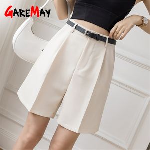 Garemay vit sommar shorts för kvinnor brett ben hög midja svart lös koreansk stil vintage kvinnors knä längd 210719