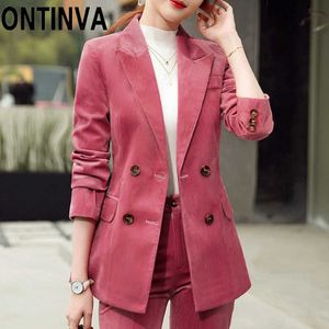 Blazer da donna in velluto a coste nero rosa verde Giacca con doppio bottone con tasca Taglie forti 3XL 4XL Cappotto da donna autunno inverno Outwear 210527