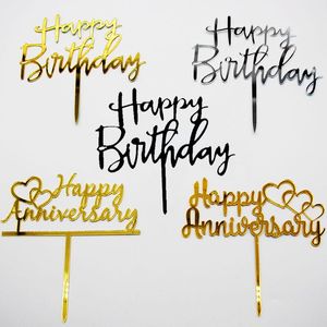 その他のお祝いパーティー用品5ピースアクリルゴールドお誕生日おめでとうございます誕生日ケーキトッパー周年記念レターカップケーキ