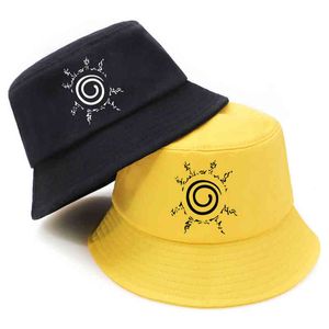 Anime Cartoon Sunscreen Man Bucket Hat Outdoor Fisherman Mössor Kvinnor Sommar Hip Hop Beach Sun Caps Streetwear Yellow Bob Chapeau Y220301