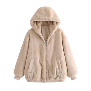 Casual kadın büyük boy her iki yan takımı sahte kürk Moda ladie kış kalın giyim kadın şık sıcak gevşek ceket 210515