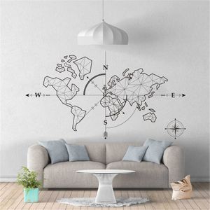 Duża mapa świata Compass Naklejka ścienna Office Classroom Mapa świata Globalna eksploracja Przygoda Naklejka Winyl Decor 210705