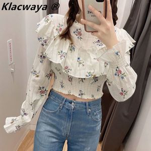 Shirt Blus Kvinnor Chemise Damen Pullover Ruffle Top Manga Larga Femme Manche Longue Blusas Blanche de Verano Camisas Utskrift 210521