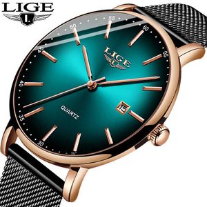 Lige Moda Mens Relógios Top Marca Luxo Azul Waterproof Watches Ultra Fino Data Simples Casual relógio de quartzo homens relógio esportivo X0625