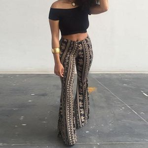 Women's Pants & Capris 2021 Summer Women Bohemian Flared Boho Stretch Bell Bottom Trousers Ladies Slim Print High Waist