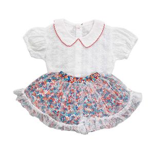 Barn 2st Kläder för tjejer Blommor Kjol + Vit Lace Blus Sommar Shorts Ins Fashion Outfit 4yrs 210529