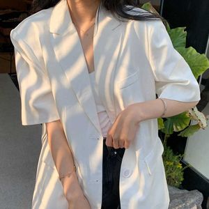 Blazer Mulheres manga curta-breasted sólido simples back-split lazer terno-jaqueta escritório senhoras fina formal coreano estilo novo x0721