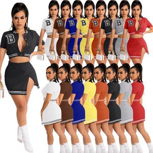 Summer Women outfits dress Two Piece Sets Baseball Jacket Shirt Mini Skirt Matching Set Short Sleeve Dresses Suits Wholesale casual tracksuits 6924