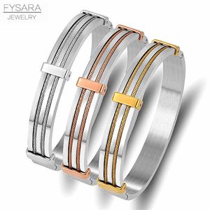 Fysara Fashion Bangles Couple Party Jewelry Accessories Rose Gold Color Cable Wire Bangles Wedding Jewelry Custom Wholesale Q0717