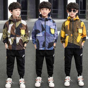 Cool Zipper Spring Summer's Ubrania dziecięce Kombinezon Baby Boys Płaszcz + Spodnie 2PCS/Set Teenage Top Sport Costume for Kids Streetwear G220310