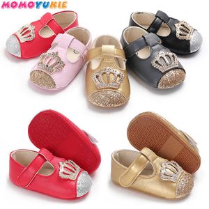 Princesa Flower Infantil Bebê Meninas Pu Sole Macio Primeiro Caminhante Sneaker Ouro Bando Aniversário Sapatos Real Crown Shoes 210713