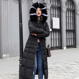 Casaco de inverno casual casaco casaco longo inverno mulheres colarinho de pele parkas feminino feminino casaco quente 210608