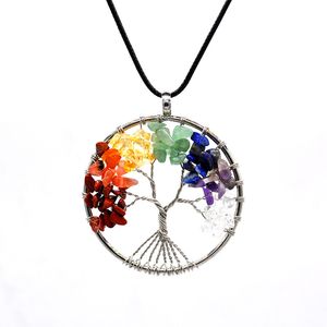 Tree of life necklace 7 chakra stone beads natural amethyst sterling-silver-jewelry chain choker necklace pendant for woman DHL Free