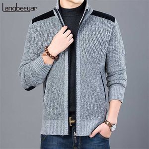 Sweater de marca de moda grosso para mens Cardigan Slim Fit Jumpers Knitwear Outono Casual Estilo Coreano Male 211006