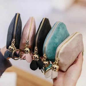 5 Colors Fashion Zipper PU Leather Coin Purse Simple Flower Tassel Coin Bag Women Wallets Mini Handbag Girls Card Holders