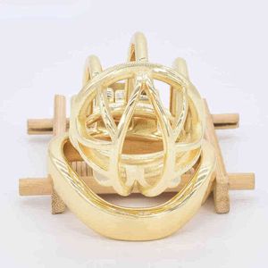 NXY Sex Chastity Devices Frrk Male Gold Chastity Cage Strap Device Curved Penis Steel Ring BDSM COVER LOCKABLE TOY 1203