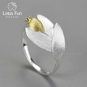 Lotus Fun Granat Fruits Liść Oddział Regulowane Pierścienie Dla Kobiet 925 Sterling Silver Trend Moda Biżuteria Damska Prezent 211217