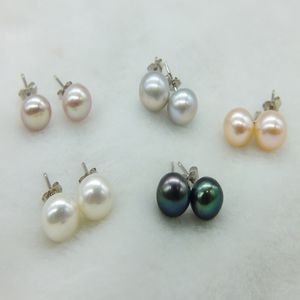 5Pair AAA + 흰색 블랙 퍼플 핑크 그레이 7mm 자연 담수 진주 귀걸이