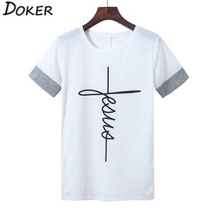 5xl Summer Faith Cross Print T Shirt Kvinnor O-Neck Patchwork Kortärmad S Casual Ops Plus Size EE 210603