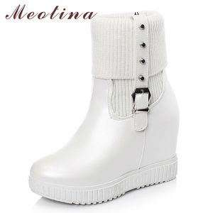 Vinter fotled Stövlar Kvinnor Spänne Höjd Öka Heel Short Slip On Super High Shoes Lady Höststorlek 33-43 210517