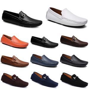 Fashions Couros Doudou Homens Casuais Driving Shoes Respirável Sole Sole Light Tan Negros Navis Brancos Blues Silvers Yellows Calçado Cinzento All-Match Lazy Cross-fronteira