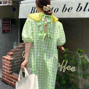 コレスパアの女性のドレス夏の外国風人形襟木製の耳ステッチホルターバックネクタイ広場パフスリーブVestidos 210526