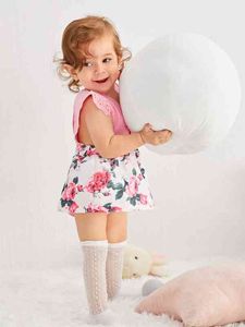赤ちゃん花柄アイレット刺繍コンボボディスーツドレス彼女