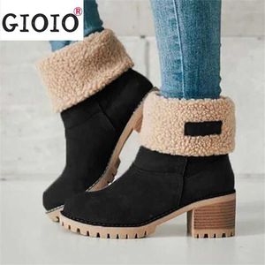 2021 Botas Femininas de Pele de Inverno Quentes Botas de Neve Femininas Botas de Lã Quentes Botas de Tornozelo Moda Sapatos Confortáveis Casual Feminino Botas Médias H0906